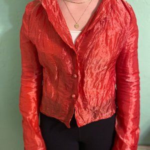 Vibrant red silk painted steel mesh jacket made in Germany by Bright G3linzer?